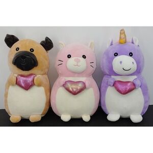 Lot Of 3 Squishmallow Hug Mees Prince Pug Cam Cat Ursula Unicorn 9" Plush Heart